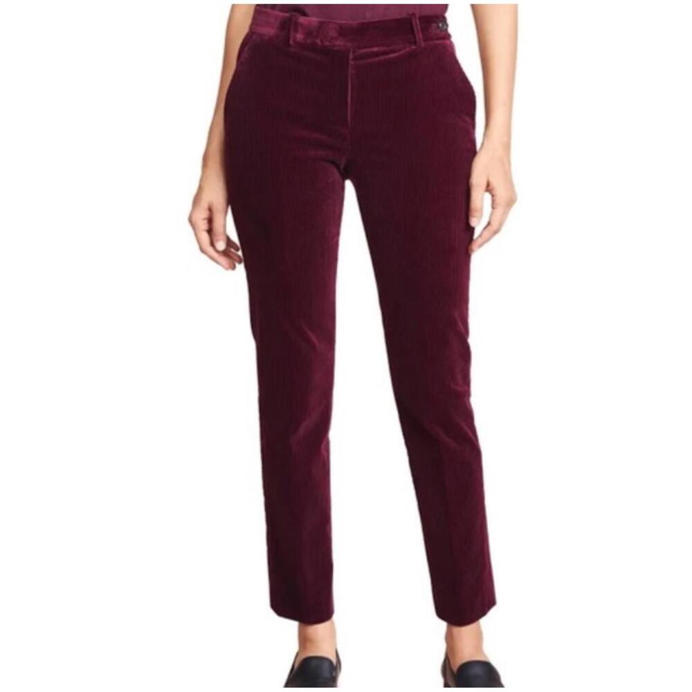 THEORY burgundy crushed velvet ribbed straight pants sz 4